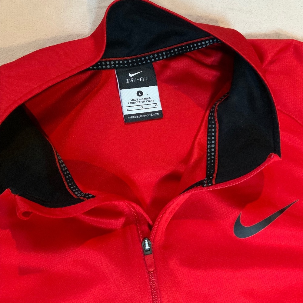 Nike Red Black L Elite Dri Fit, Long Sleeve 1/4 Zip Golf Gym Workout Travel